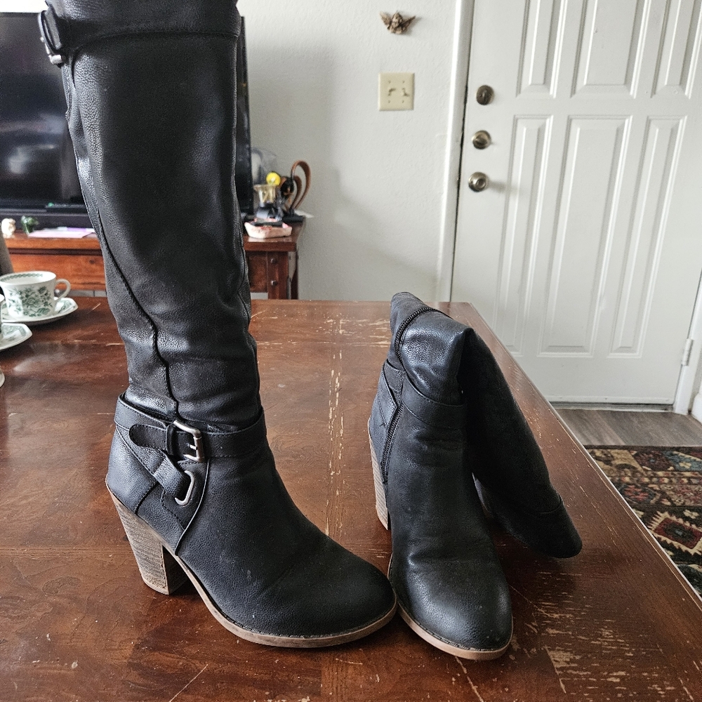 Black Leather Knee-High Boots